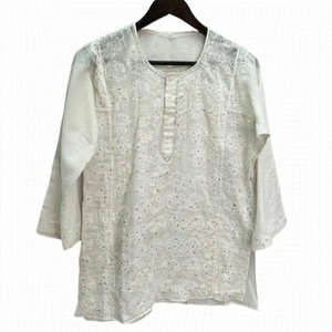 𝅺lightweight Cotton White Embroidered Tunic Top Size M